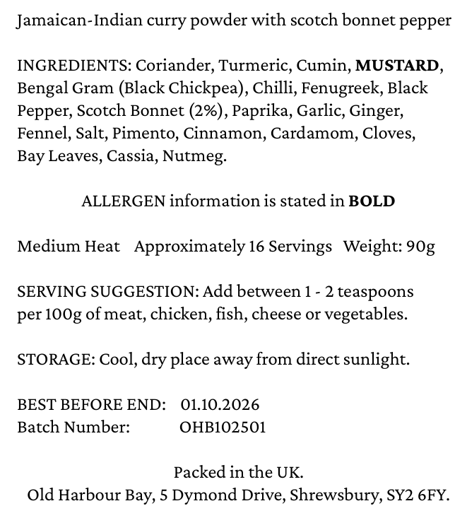 Jamaican-Indian Curry Powder (medium heat) - 90g
